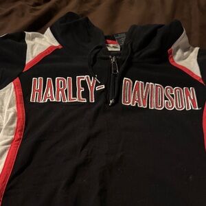 Harley-Davidson Black short sleeve top with hood with Red and White Details